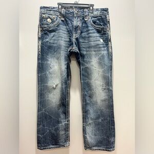 Men's‎ ROCK REVIVAL Hawk Alt Straight Distressed Denim Jeans Mens 36x30